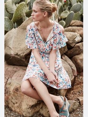 Anthropologie Maeve Flutter Sleeve Watercolor Dress Medium